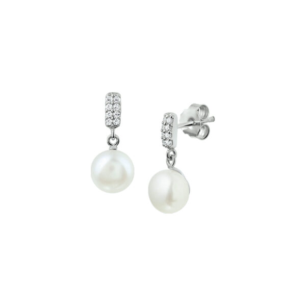 oorhangers parel en zirkonia zilver gerhodineerd