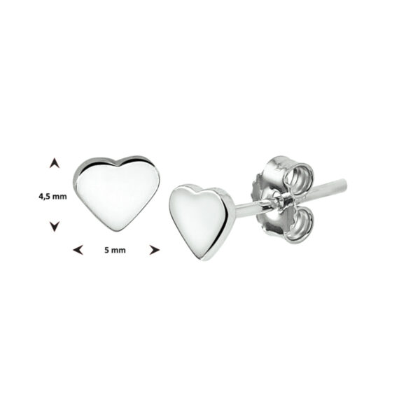 oorknoppen hart zilver gerhodineerd - Afbeelding 3