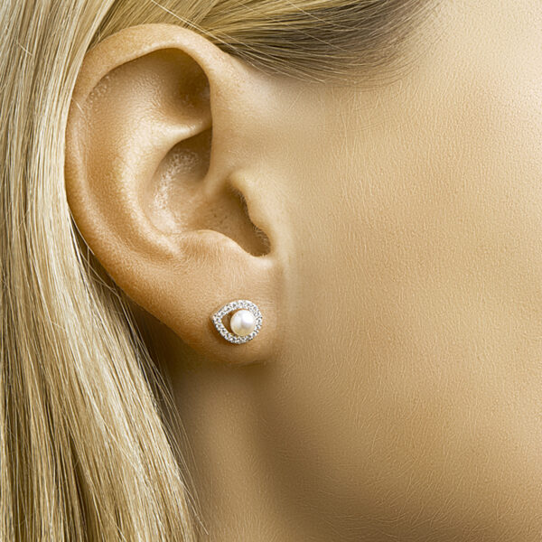 oorknoppen parel en zirkonia zilver gerhodineerd - Afbeelding 2