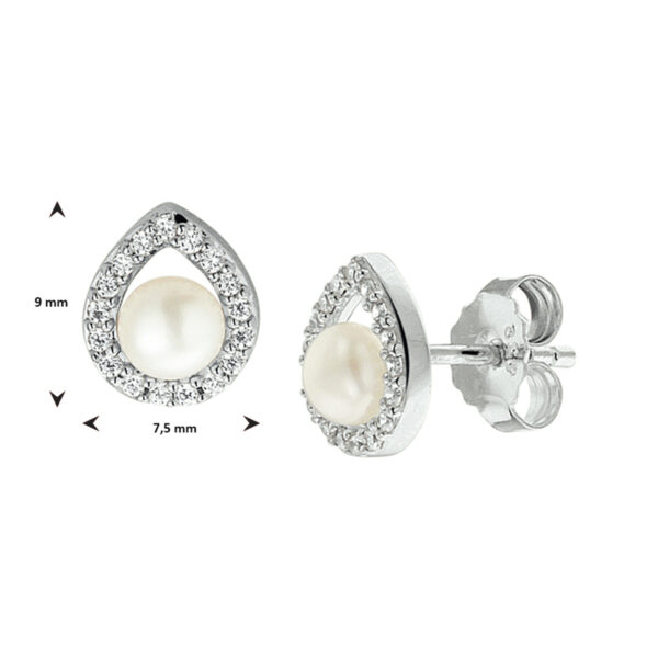 oorknoppen parel en zirkonia zilver gerhodineerd - Afbeelding 3