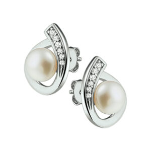 oorknoppen parel en zirkonia zilver gerhodineerd