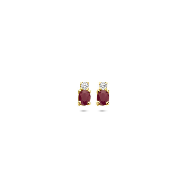 oorknoppen robijn en zirkonia 6 mm 14K geelgoud