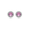 oorknoppen roze en wit zirkonia halo zilver gerhodineerd