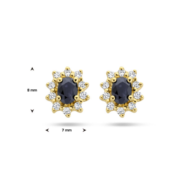 oorknoppen saffier en zirkonia halo 14K geelgoud - Afbeelding 4