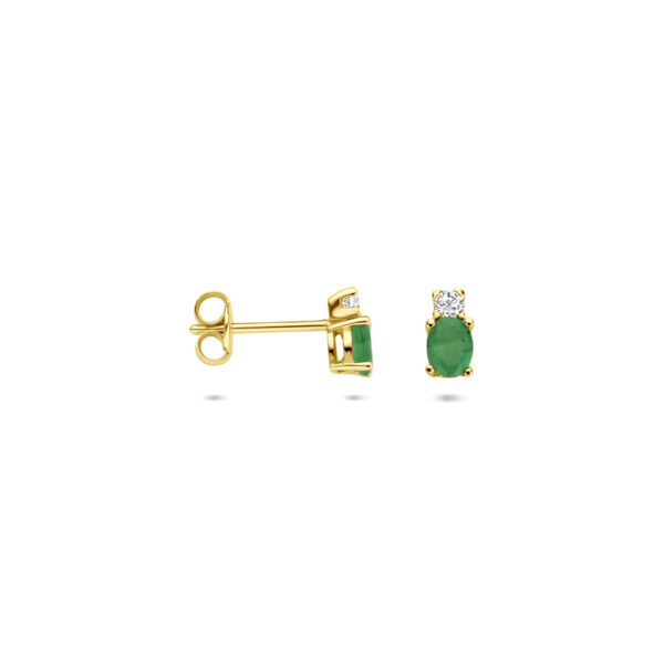 oorknoppen smaragd en zirkonia 6 mm 14K geelgoud - Afbeelding 3
