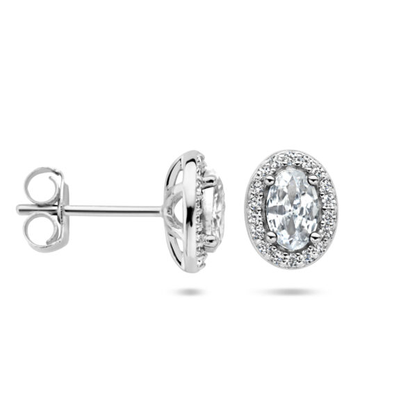 oorknoppen zirkonia halo zilver gerhodineerd - Afbeelding 3