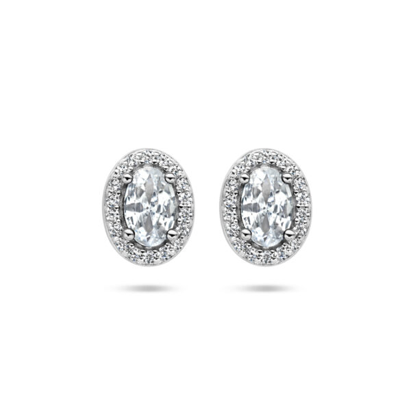 oorknoppen zirkonia halo zilver gerhodineerd