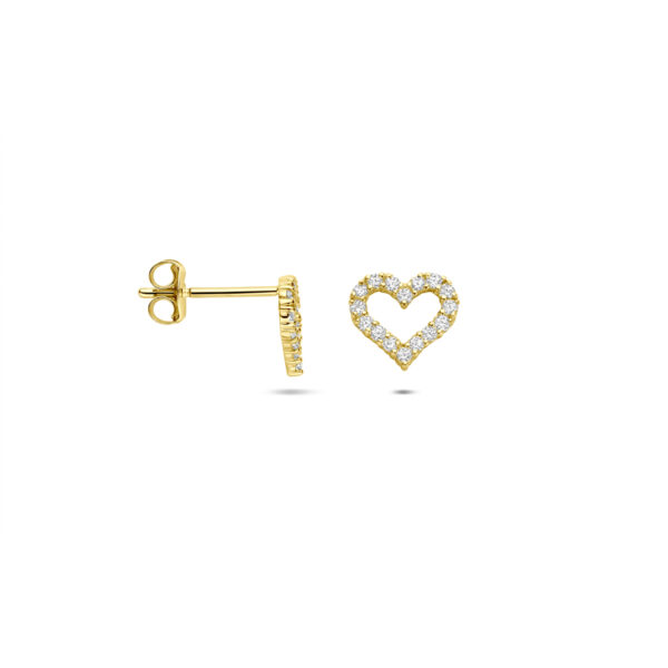 9k oorknoppen hart zirkonia 7 mm 9K geel kleurig - Afbeelding 3