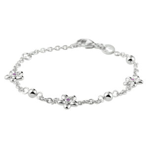 armband bloem roze zirkonia 11 - 13 cm zilver gerhodineerd