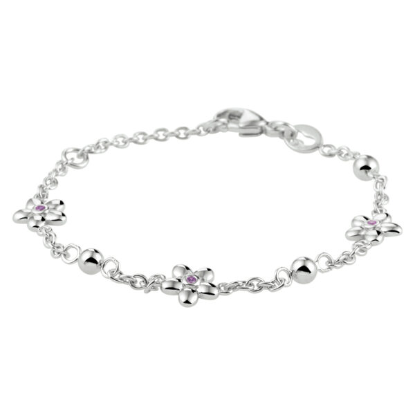 armband bloem roze zirkonia 11 - 13 cm zilver gerhodineerd
