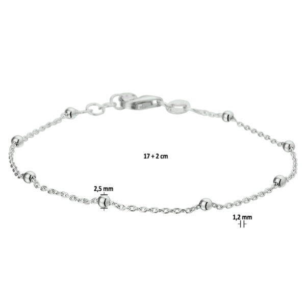 armband bolletjes 1,2 mm 17 + 2 cm zilver gerhodineerd - Afbeelding 2