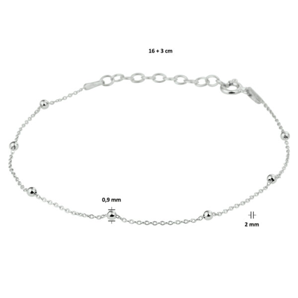 armband bolletjes 2,0 mm 16 + 3 cm zilver gerhodineerd - Afbeelding 3