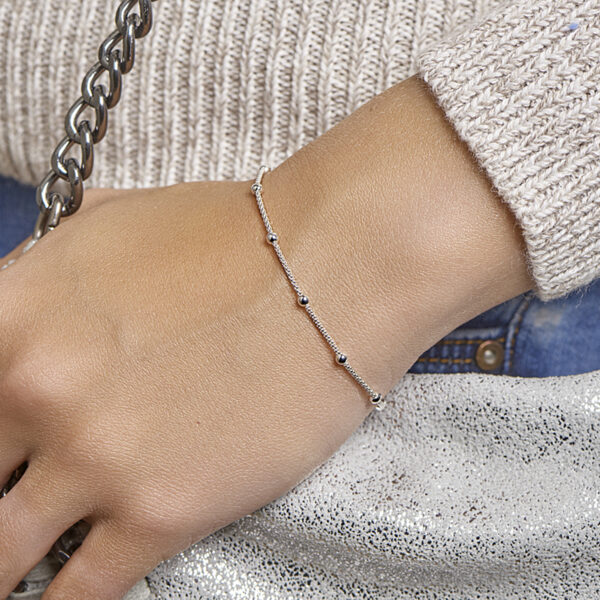 armband bolletjes 3,0 mm 18 + 3 cm zilver wit - Afbeelding 2