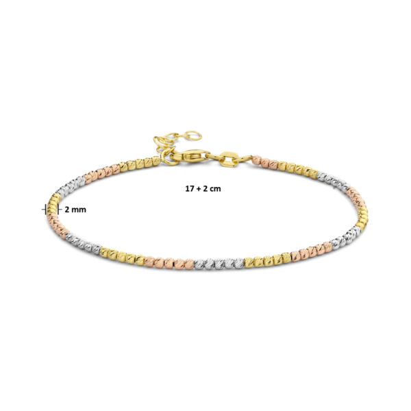 armband bolletjes gediamanteerd tricolor 2,0 mm 17 + 2 cm 14K tricolor goud - Afbeelding 3