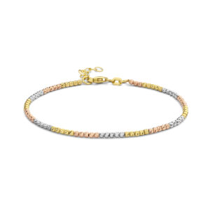 armband bolletjes gediamanteerd tricolor 2,0 mm 17 + 2 cm 14K tricolor goud