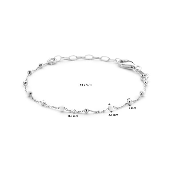armband bolletjes wit emaille 13 + 3 cm zilver gerhodineerd - Afbeelding 3