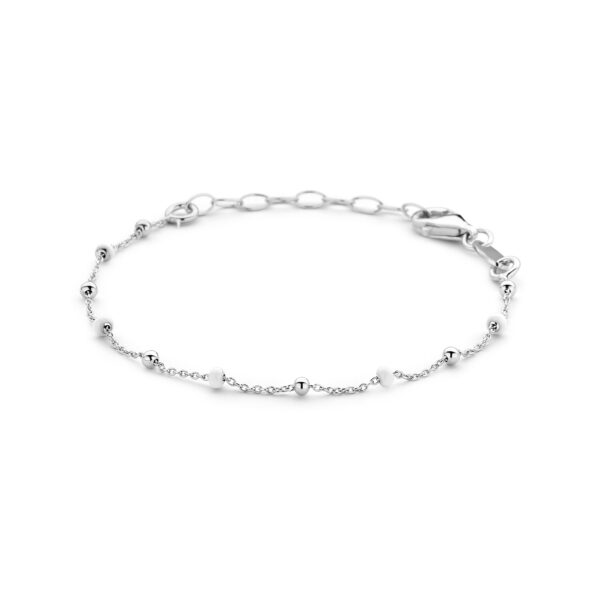 armband bolletjes wit emaille 13 + 3 cm zilver gerhodineerd