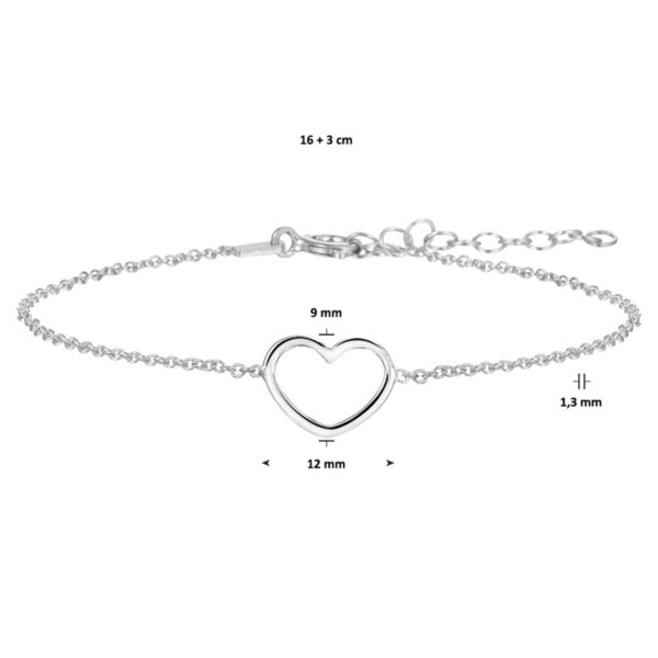 armband hart 1,3 mm 16 + 3 cm zilver gerhodineerd - Afbeelding 3