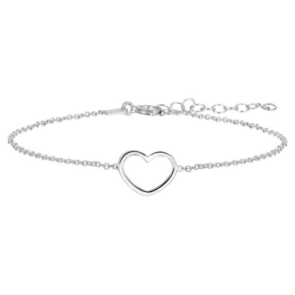 armband hart 1,3 mm 16 + 3 cm zilver gerhodineerd