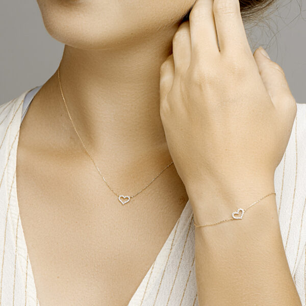 armband hart zirkonia 16,5 - 18,5 cm 14K geelgoud - Afbeelding 3