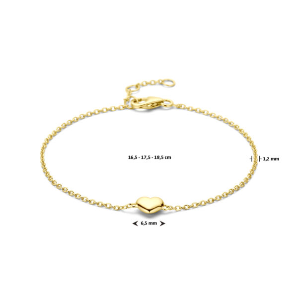 armband hartje 16,5 - 17,5 - 18,5 cm 3 micron zilver verguld (geel) - Afbeelding 3
