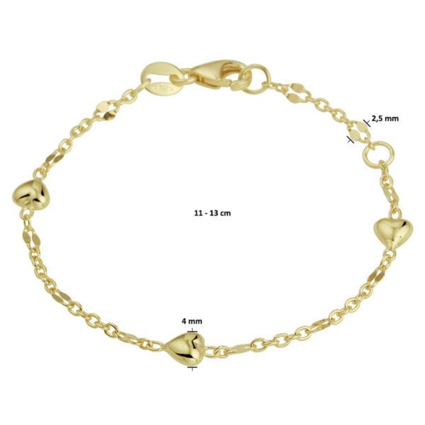 armband hartjes 11 - 13 cm 14K geelgoud - Afbeelding 4