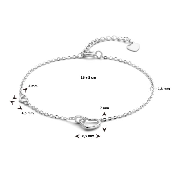 armband hartjes 16 + 3 cm zilver gerhodineerd - Afbeelding 3