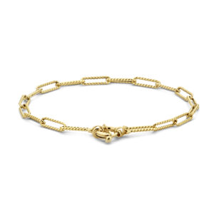 armband paperclip 3,5 mm 18 cm met groot springslot 14K geelgoud
