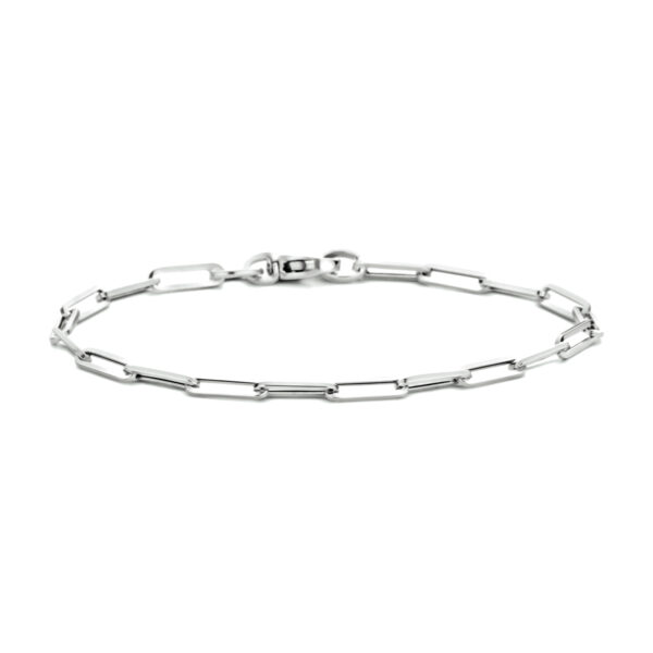 armband paperclip vierkante buis 3,0 mm 18 cm 14K witgoud