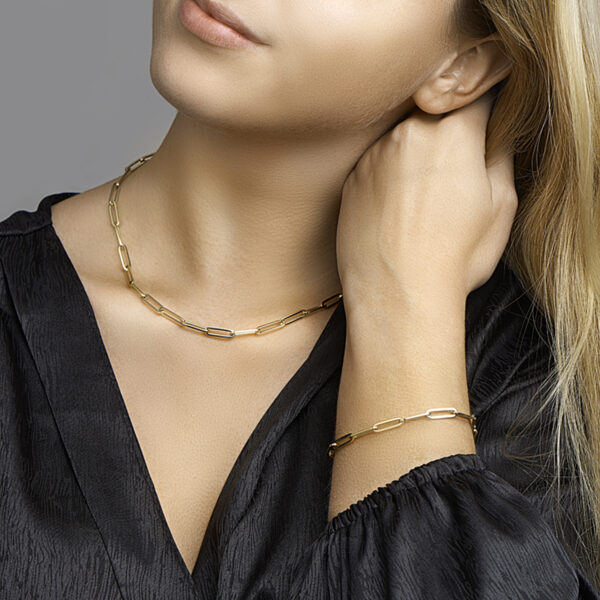 armband paperclip vierkante buis 4,5 mm 19 cm 14K geelgoud - Afbeelding 3