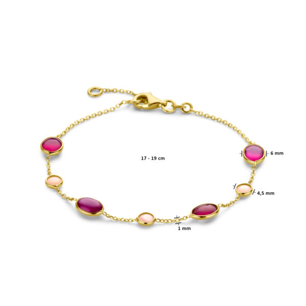 armband roze opaal en robijn 17 - 19 cm 14K geelgoud - Afbeelding 3