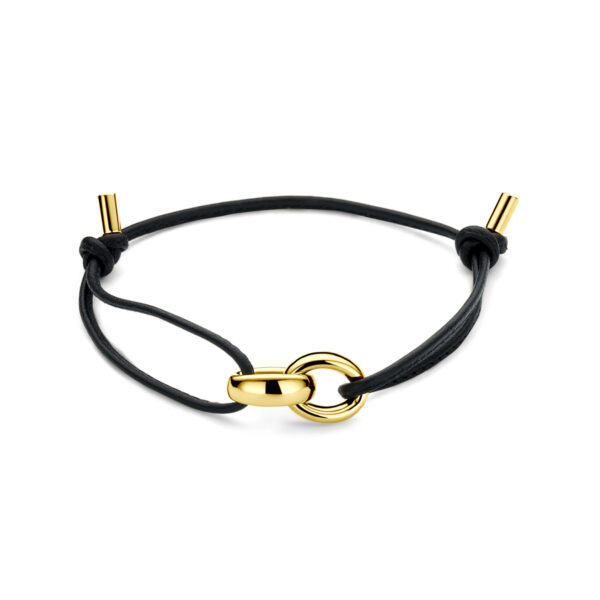 armband zwart leer 15 - 26 cm 18K geelgoud