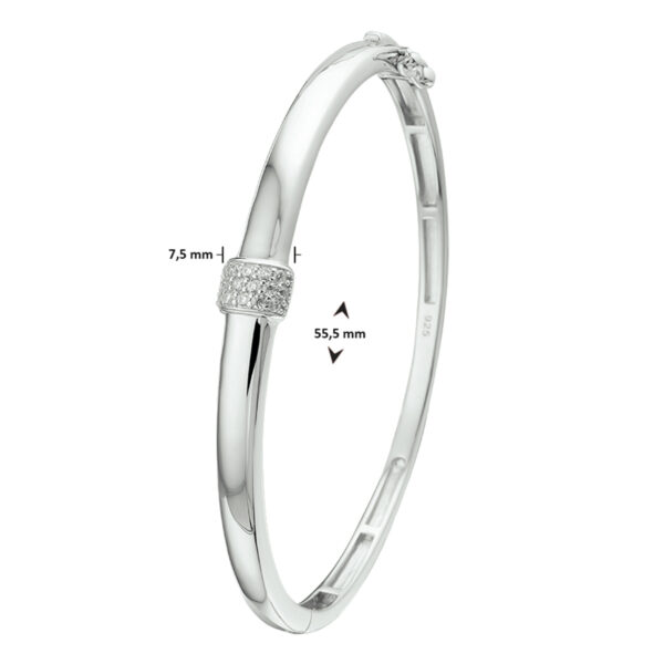 bangle scharnier zirkonia 7,5 x 60 mm zilver gerhodineerd - Afbeelding 3