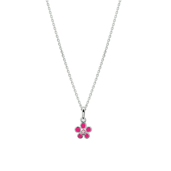 collier bloem en zirkonia 36 + 4 cm zilver gerhodineerd