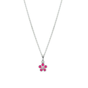 collier bloem en zirkonia 36 + 4 cm zilver gerhodineerd
