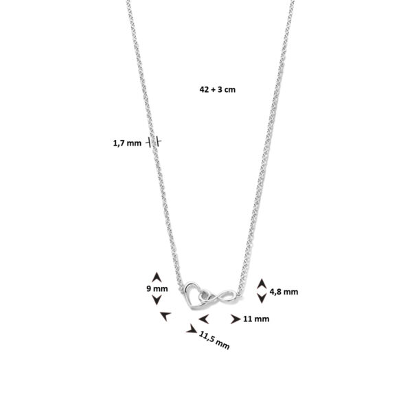 collier hart en infinity 42 + 3 cm zilver gerhodineerd - Afbeelding 4