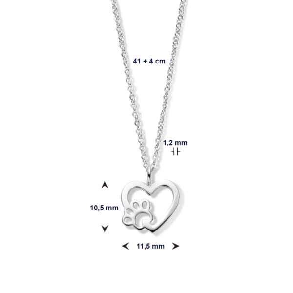 collier hart hondenpoot 41 + 4 cm zilver gerhodineerd - Afbeelding 4