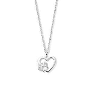 collier hart hondenpoot 41 + 4 cm zilver gerhodineerd