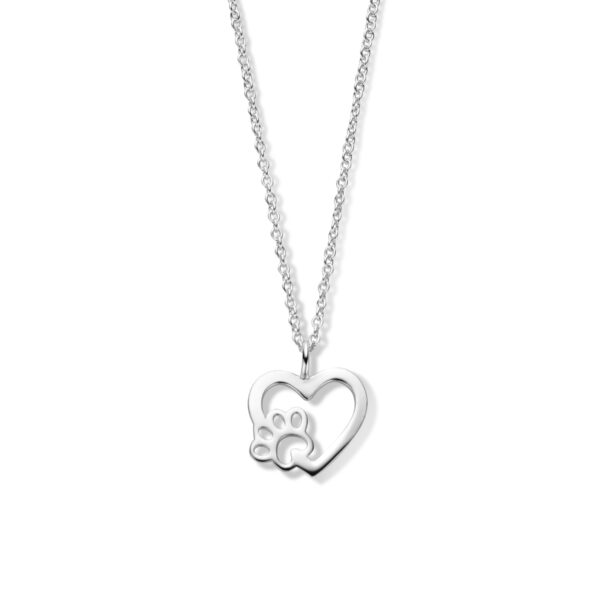 collier hart hondenpoot 41 + 4 cm zilver gerhodineerd