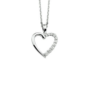 collier hart zirkonia 41 + 4 cm zilver gerhodineerd