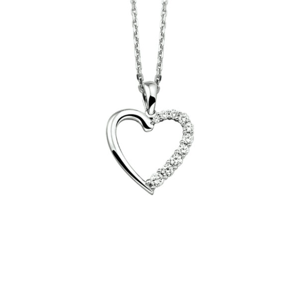 collier hart zirkonia 41 + 4 cm zilver gerhodineerd