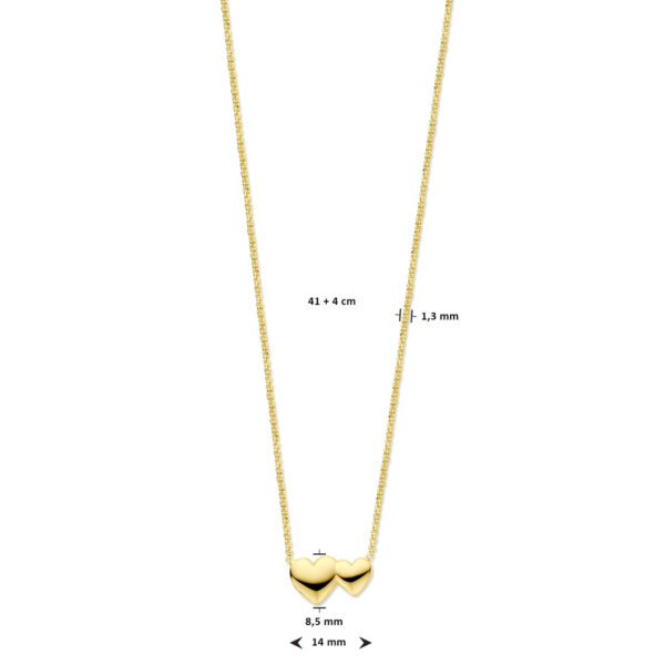 collier hartjes 41 + 4 cm 3 micron zilver verguld (geel) - Afbeelding 4