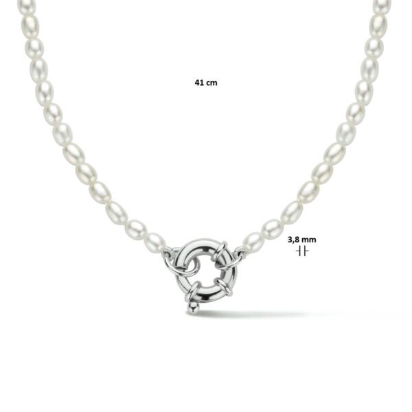 collier parel 3,8 mm 41 cm met groot springslot zilver gerhodineerd - Afbeelding 2
