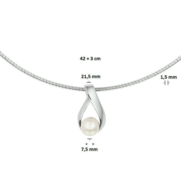collier parel 42 + 3 cm zilver gerhodineerd - Afbeelding 2