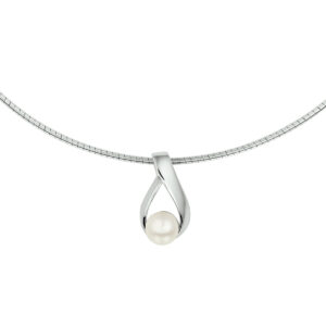 collier parel 42 + 3 cm zilver gerhodineerd