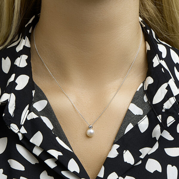 collier parel en zirkonia 42 + 3 cm zilver gerhodineerd - Afbeelding 2