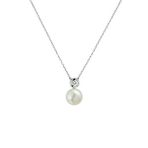 collier parel en zirkonia 42 + 3 cm zilver gerhodineerd