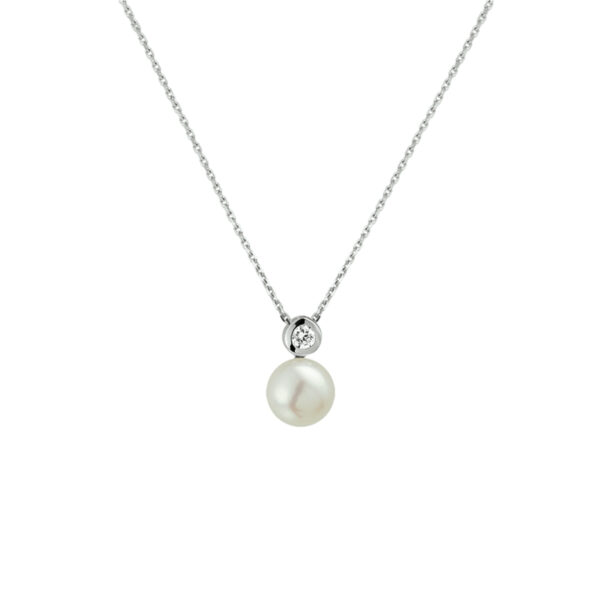 collier parel en zirkonia 42 + 3 cm zilver gerhodineerd