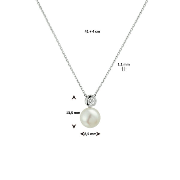 collier parel en zirkonia 42 + 3 cm zilver gerhodineerd - Afbeelding 3