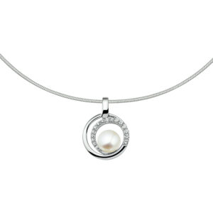 collier parel en zirkonia 42 + 3 cm zilver gerhodineerd